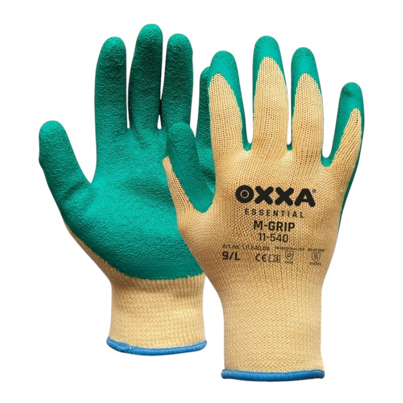 OXXA® M-Grip Handschoen 11-540 - Latex/Polyester/Katoen - Groen/Geel - 9/L